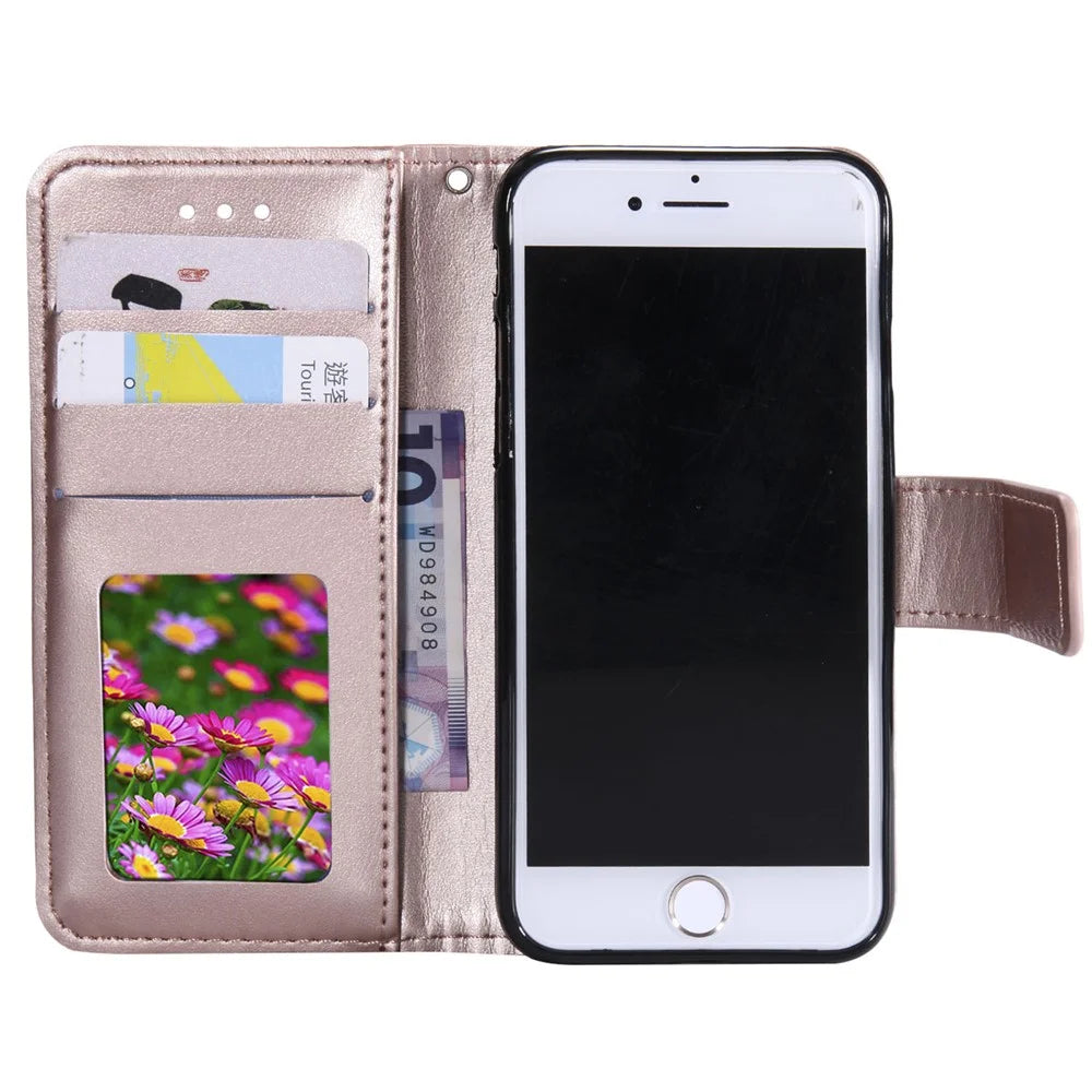 Imprint Flower Leather Wallet Phone Case with Stand for iPhone 7 4.7 inch/8 4.7 inch/SE (2020)/SE (2022) - Rose Gold - 4
