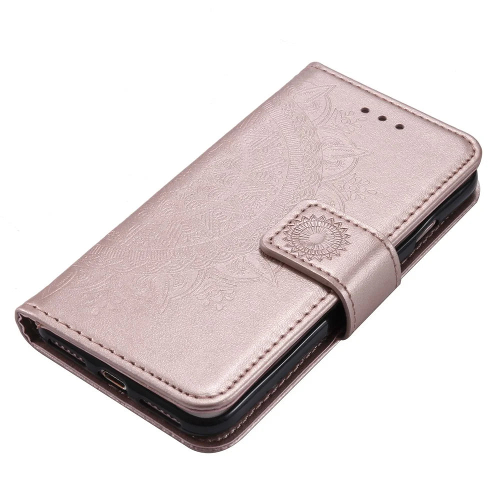 Imprint Flower Leather Wallet Phone Case with Stand for iPhone 7 4.7 inch/8 4.7 inch/SE (2020)/SE (2022) - Rose Gold - 5