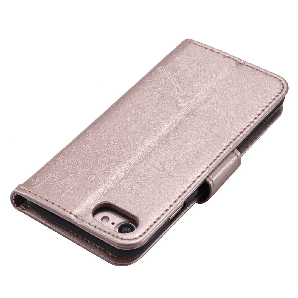 Imprint Flower Leather Wallet Phone Case with Stand for iPhone 7 4.7 inch/8 4.7 inch/SE (2020)/SE (2022) - Rose Gold - 6