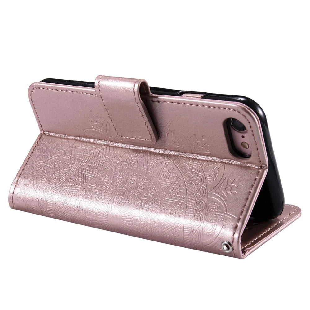 Imprint Flower Leather Wallet Phone Case with Stand for iPhone 7 4.7 inch/8 4.7 inch/SE (2020)/SE (2022) - Rose Gold - 7