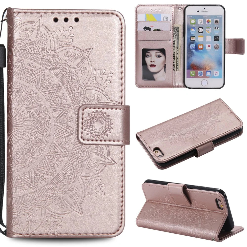 Imprint Flower Leather Wallet Case for iPhone 6s/6 4.7-inch - Rose Gold - 1