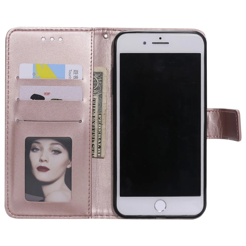Imprint Flower Leather Wallet Phone Cover for iPhone 8/7 Plus 5.5 inch - Rose Gold - 4