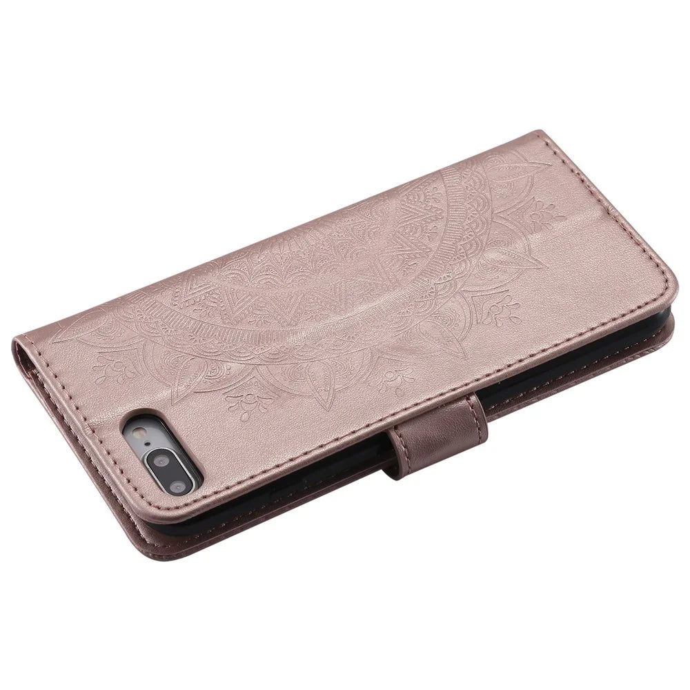 Imprint Flower Leather Wallet Phone Cover for iPhone 8/7 Plus 5.5 inch - Rose Gold - 6