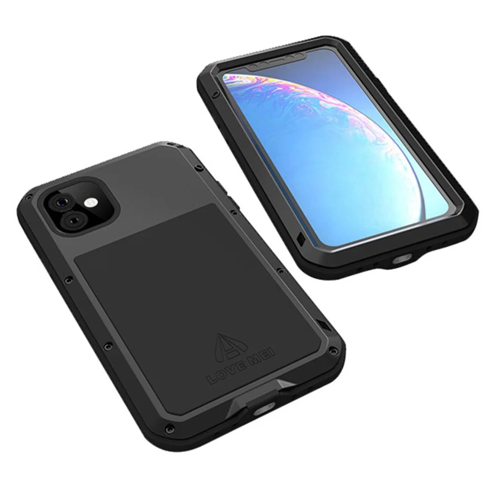 LOVE MEI Shockproof Cell Phone Case with Temepered Glass Film for iPhone 11 6.1 inch - Black - 1