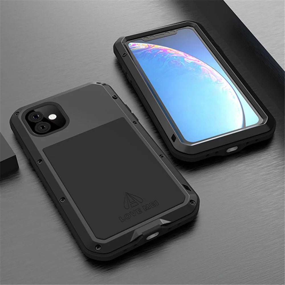 LOVE MEI Shockproof Cell Phone Case with Temepered Glass Film for iPhone 11 6.1 inch - Black - 2