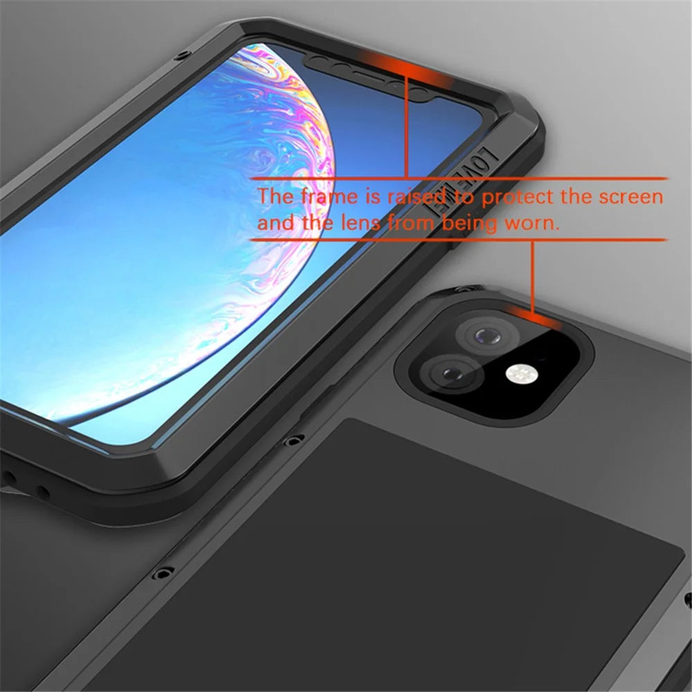LOVE MEI Shockproof Cell Phone Case with Temepered Glass Film for iPhone 11 6.1 inch - Black - 5