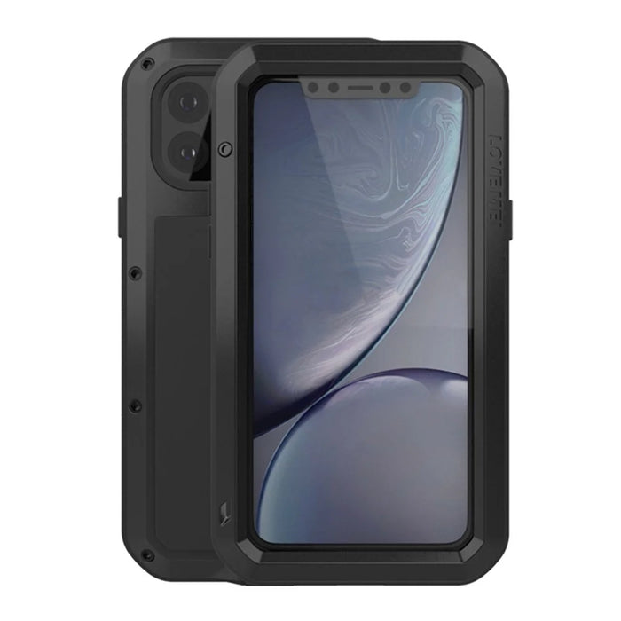 LOVE MEI Metal + Silicone Phone Case with Temepered Glass Film Shock-proof Drop-proof Cover for iPhone 11 Pro 5.8 inch - Black - 1