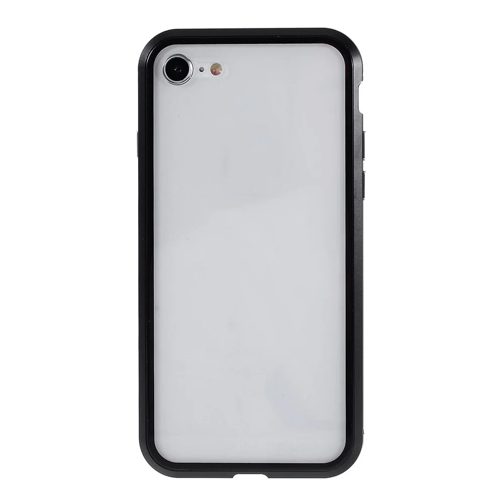Magnetic Absorption Installation Phone Shell Covering Metal Frame + Dual-sided Tempered Glass Cell Phone Case for iPhone 8/7/SE (2020)/SE (2022) - Black - 3