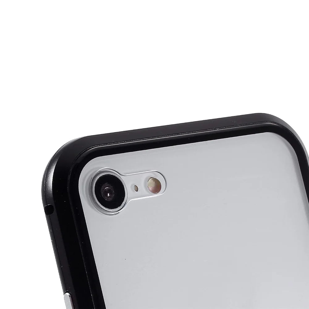 Magnetic Absorption Installation Phone Shell Covering Metal Frame + Dual-sided Tempered Glass Cell Phone Case for iPhone 8/7/SE (2020)/SE (2022) - Black - 5