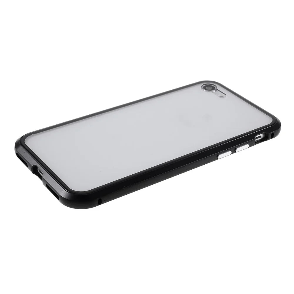 Magnetic Absorption Installation Phone Shell Covering Metal Frame + Dual-sided Tempered Glass Cell Phone Case for iPhone 8/7/SE (2020)/SE (2022) - Black - 6