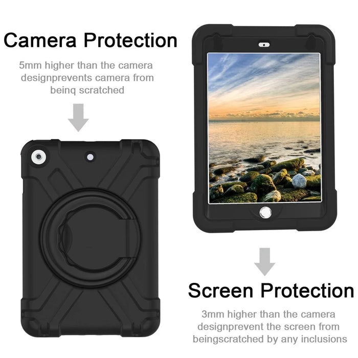 Tablet Case for iPad 10.2 (2021) / (2020) / (2019) Swivel Handle Kickstand PC + Silicone Protection Cover - All Black - 2