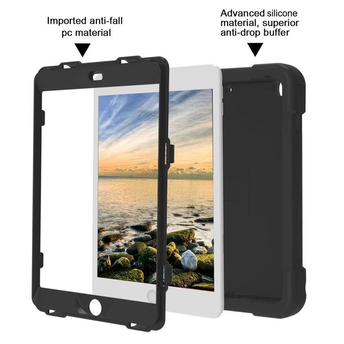 Tablet Case for iPad 10.2 (2021) / (2020) / (2019) Swivel Handle Kickstand PC + Silicone Protection Cover - All Black - 3