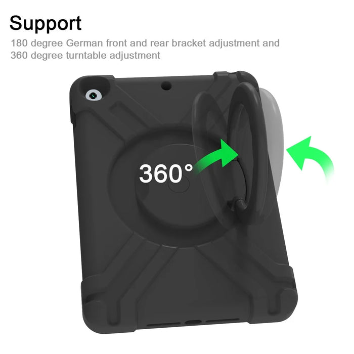 Tablet Case for iPad 10.2 (2021) / (2020) / (2019) Swivel Handle Kickstand PC + Silicone Protection Cover - All Black - 6