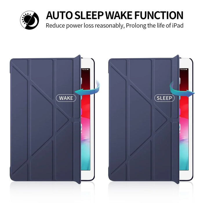 Leather Case for iPad 10.2 (2021) / (2020) / (2019) Origami Stand Tablet Protective Shell - Dark Blue - 2