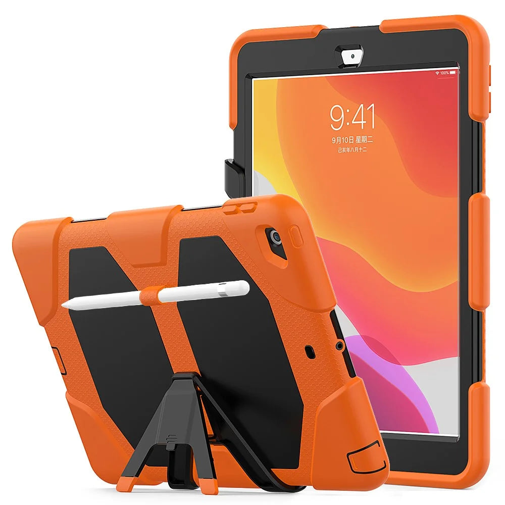 Anti-scratch Shockproof Kickstand PC+Silicone Tablet Hybrid Case for iPad 10.2 (2020)/(2019) - Orange - 1