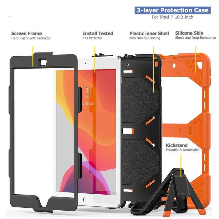 Anti-scratch Shockproof Kickstand PC+Silicone Tablet Hybrid Case for iPad 10.2 (2020)/(2019) - Orange - 6
