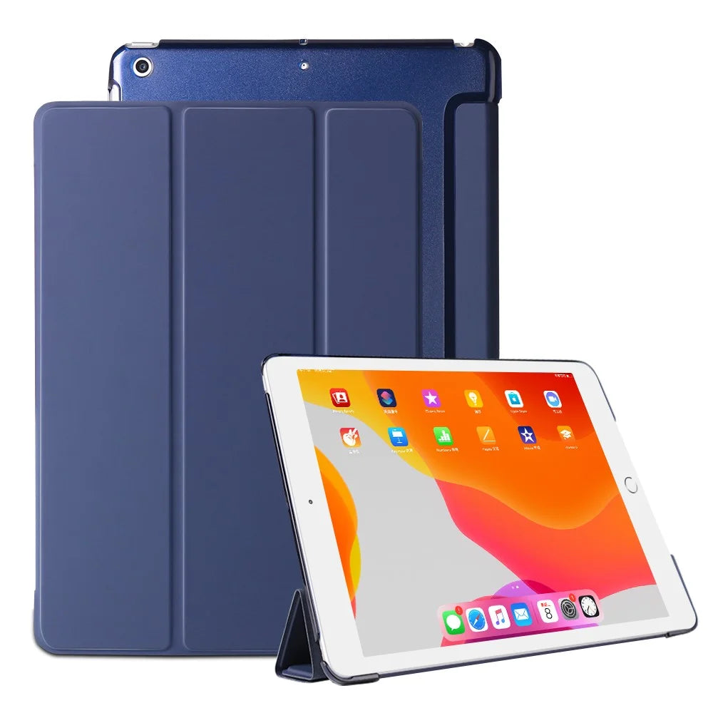 Tri-fold Plastic+PU Leather Tablet Case for iPad 10.2 (2021)/(2020)/(2019) - Dark Blue - 1