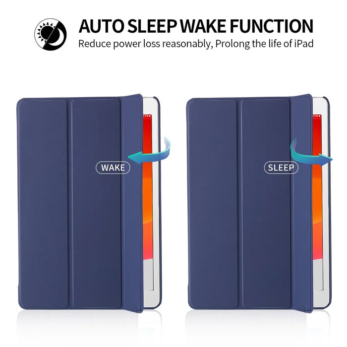 Tri-fold Plastic+PU Leather Tablet Case for iPad 10.2 (2021)/(2020)/(2019) - Dark Blue - 2