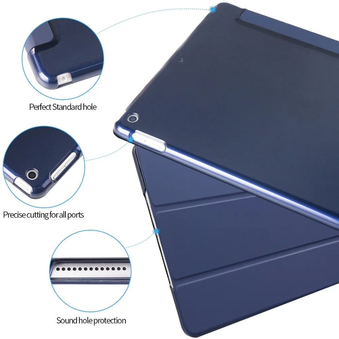 Tri-fold Plastic+PU Leather Tablet Case for iPad 10.2 (2021)/(2020)/(2019) - Dark Blue - 4