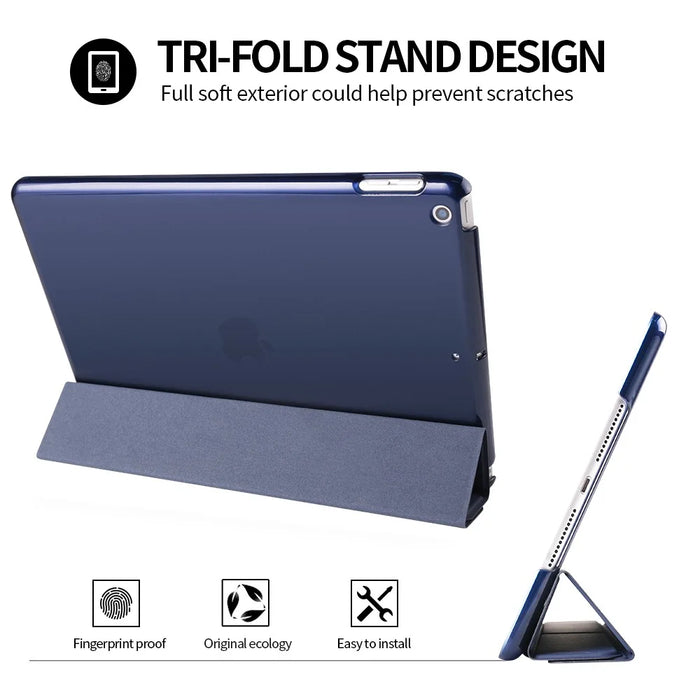 Tri-fold Plastic+PU Leather Tablet Case for iPad 10.2 (2021)/(2020)/(2019) - Dark Blue - 5
