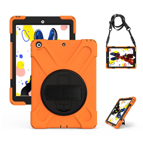 X-Shape PC + TPU Hybrid Case / 360 Degree Swivel Kickstand Shoulder Strap for iPad 10.2 (2021) / (2020) / (2019) - Orange - 1