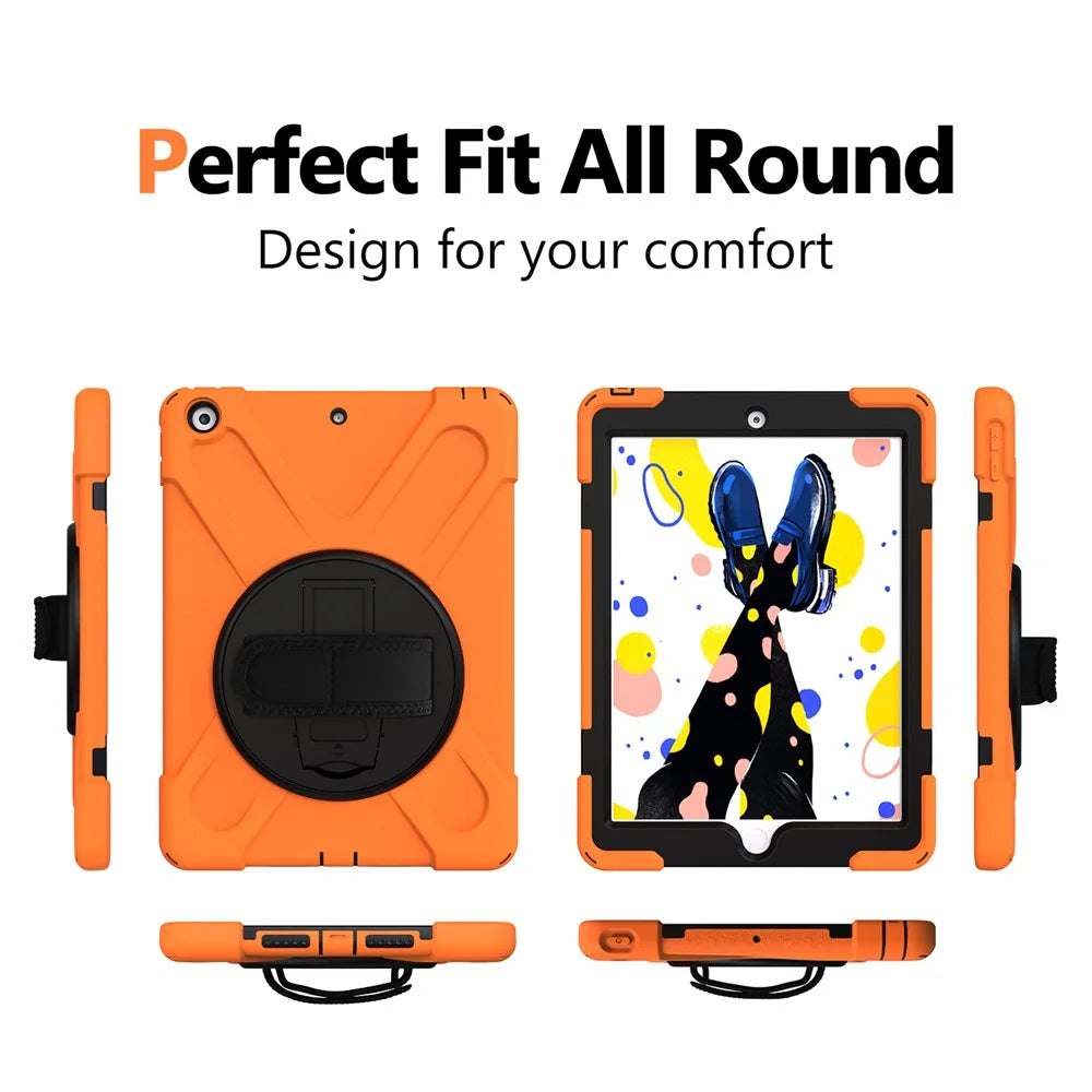 X-Shape PC + TPU Hybrid Case / 360 Degree Swivel Kickstand Shoulder Strap for iPad 10.2 (2021) / (2020) / (2019) - Orange - 2