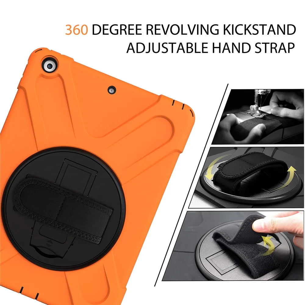 X-Shape PC + TPU Hybrid Case / 360 Degree Swivel Kickstand Shoulder Strap for iPad 10.2 (2021) / (2020) / (2019) - Orange - 4