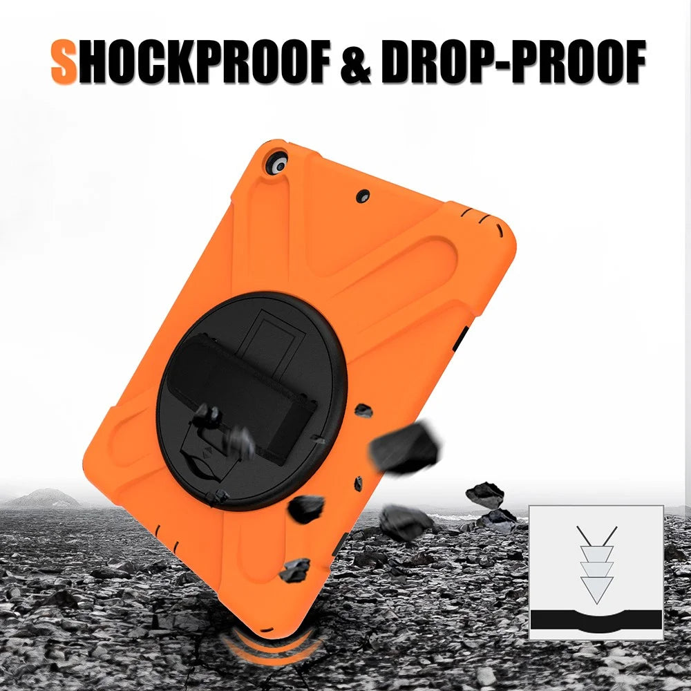 X-Shape PC + TPU Hybrid Case / 360 Degree Swivel Kickstand Shoulder Strap for iPad 10.2 (2021) / (2020) / (2019) - Orange - 5