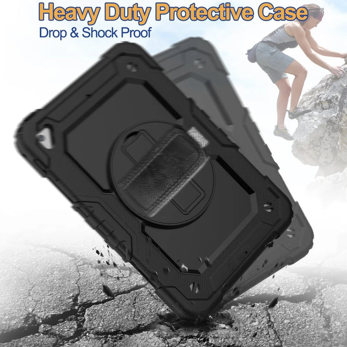 360° Swivel Handy Strap PC Silicone Kickstand Case with Shoulder Strap + Screen Protector for iPad mini (2019) 7.9 inch / mini 4 - Black - 2