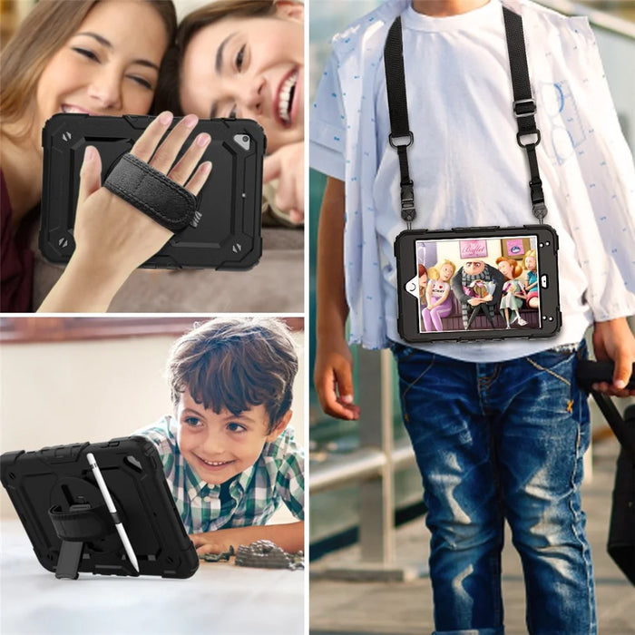360° Swivel Handy Strap PC Silicone Kickstand Case with Shoulder Strap + Screen Protector for iPad mini (2019) 7.9 inch / mini 4 - Black - 5