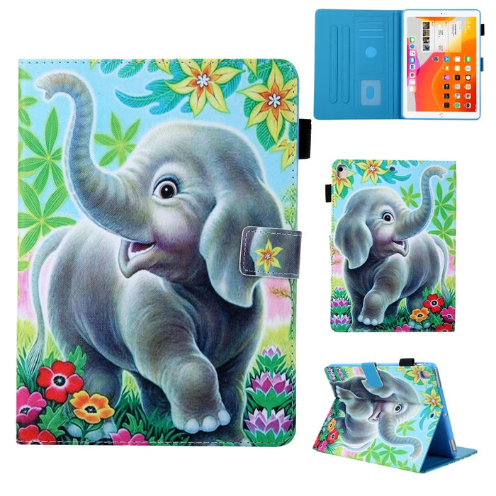 Patterned Leather Stand Card Holder Tablet Case for iPad 9.7-inch (2018)/(2017)/Air 2/Air (2013) - Elephant - 1