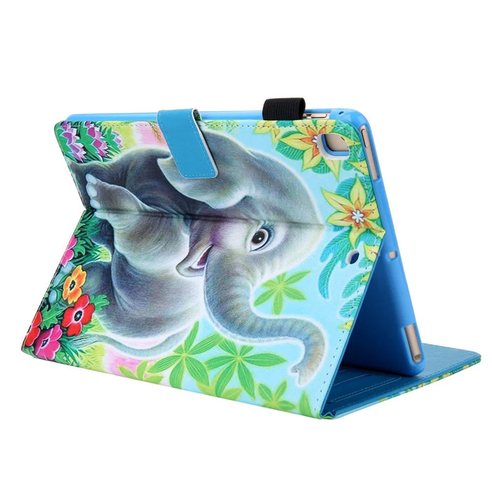 Patterned Leather Stand Card Holder Tablet Case for iPad 9.7-inch (2018)/(2017)/Air 2/Air (2013) - Elephant - 4