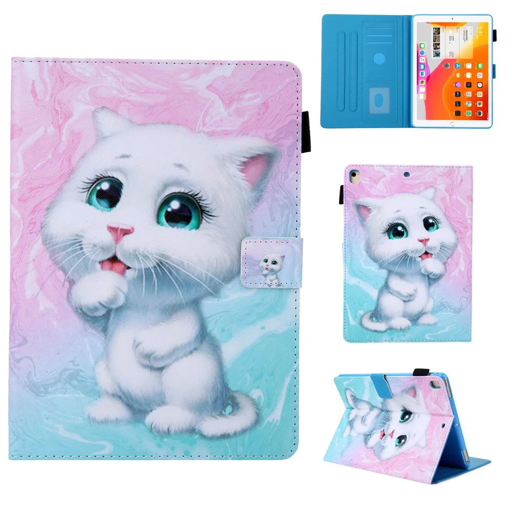Supreme Series Patterned Leather Card Holder Tablet Casing for iPad 10.2 (2021)/(2020)/(2019)/Air 10.5 inch (2019)/Pro 10.5-inch (2017) - White Cat - 1