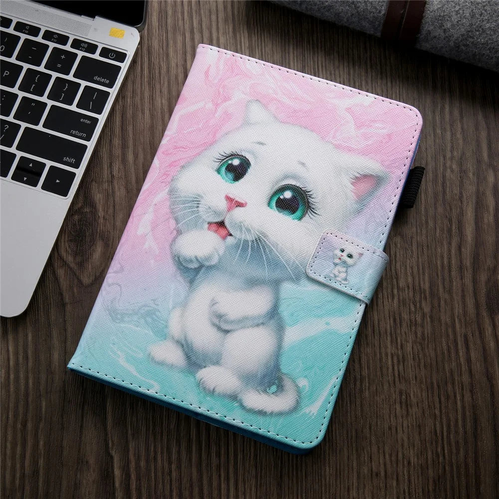 Supreme Series Patterned Leather Card Holder Tablet Casing for iPad 10.2 (2021)/(2020)/(2019)/Air 10.5 inch (2019)/Pro 10.5-inch (2017) - White Cat - 7