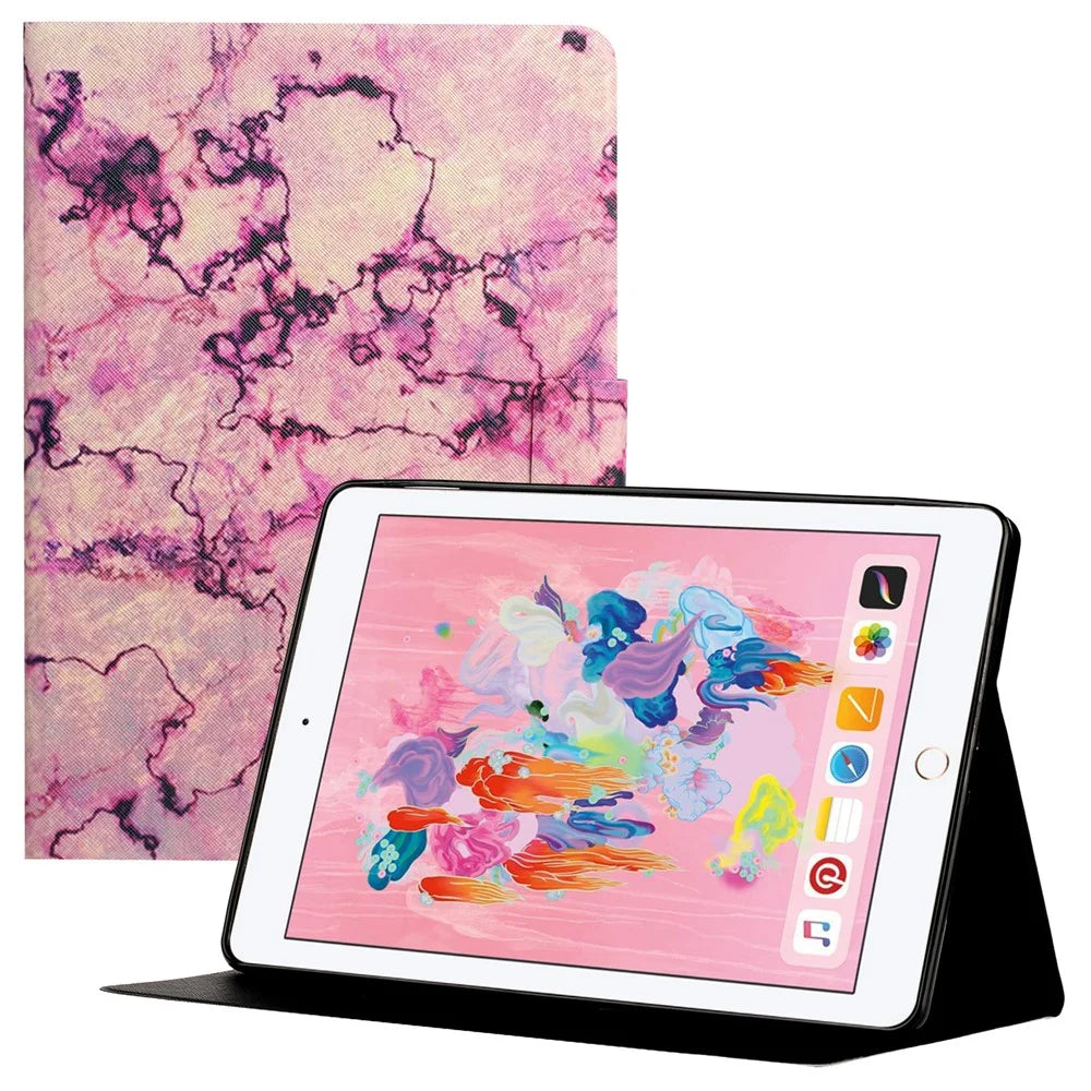 Pattern Printing Leather Case for iPad 10.2 (2021)/(2020)/(2019), Folio Smart Stand Cover with Card Holder - Purple Marble - 1