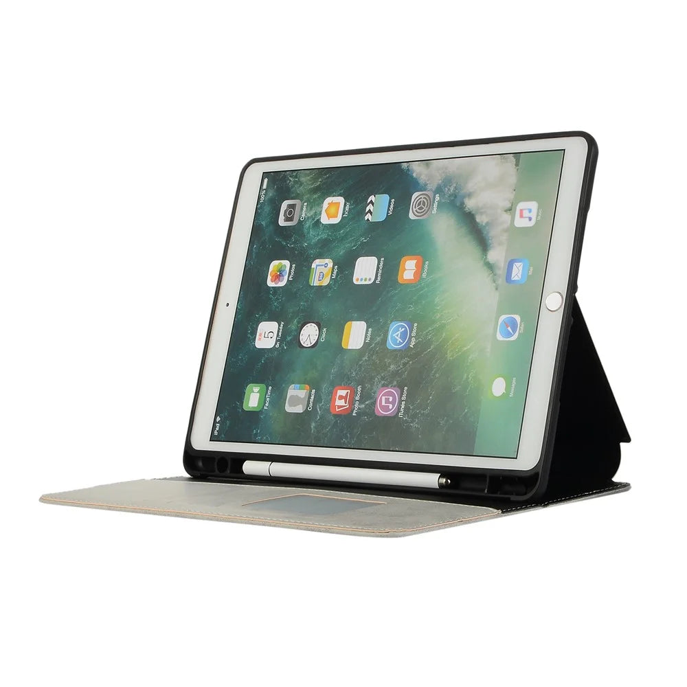 For iPad 10.2 (2021)/(2020)/(2019) Protective Case Auto Wake/Sleep Leather Wallet Stand Tablet Cover with Pen Slot - Grey - 4