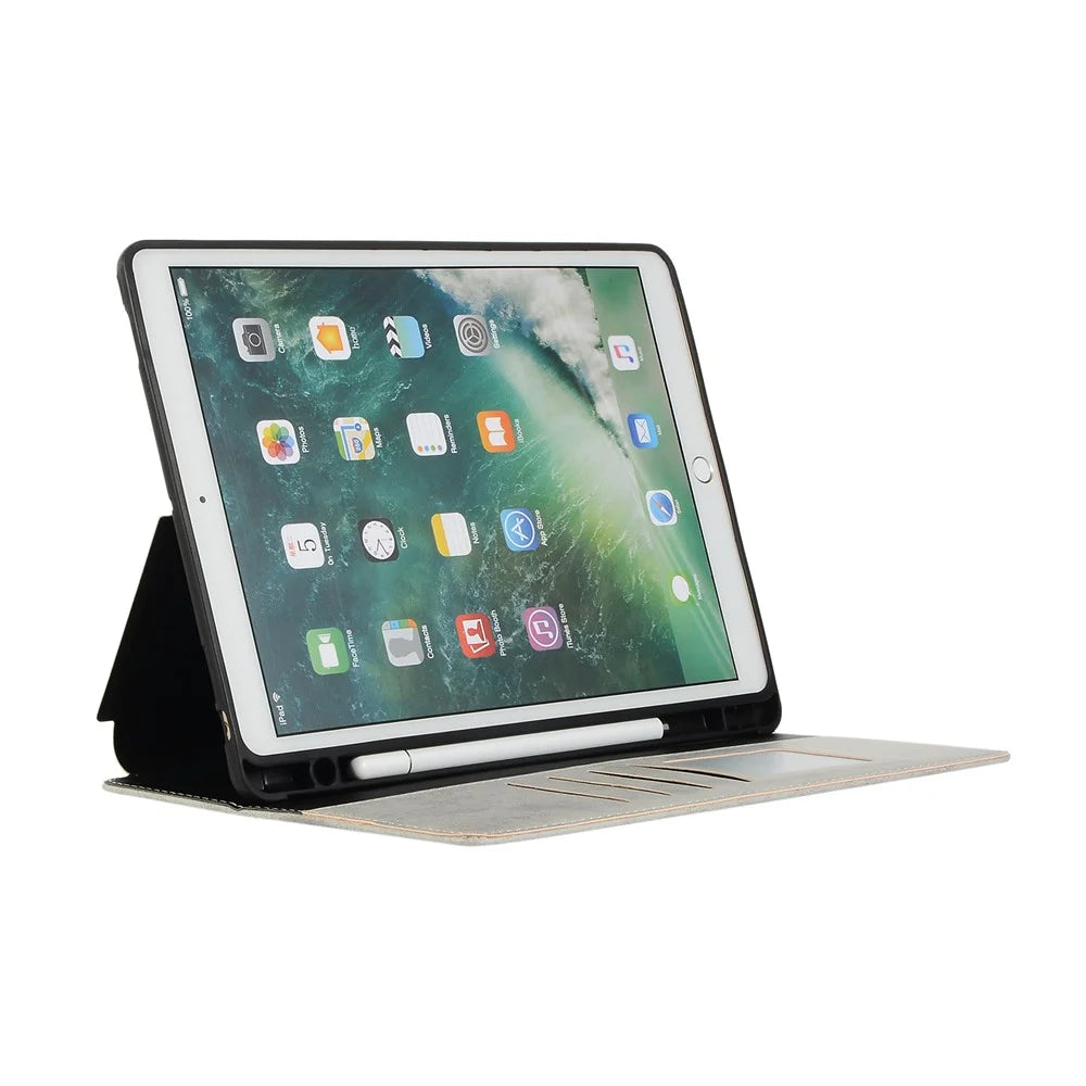 For iPad 10.2 (2021)/(2020)/(2019) Protective Case Auto Wake/Sleep Leather Wallet Stand Tablet Cover with Pen Slot - Grey - 5