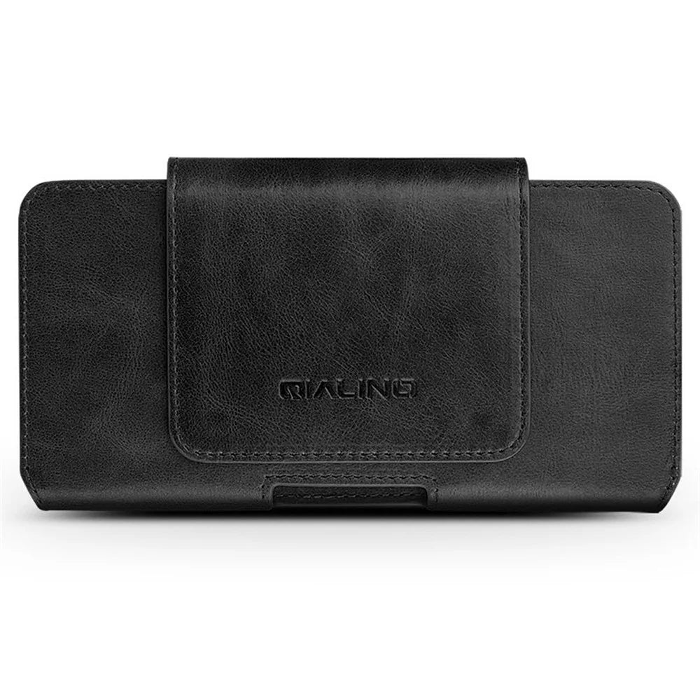 QIALINO Quality Cowhide Leather Holster Case Waist Bag for iPhone 16 / 16 Pro / 11 Pro Max 6.5-inch - Black - 3