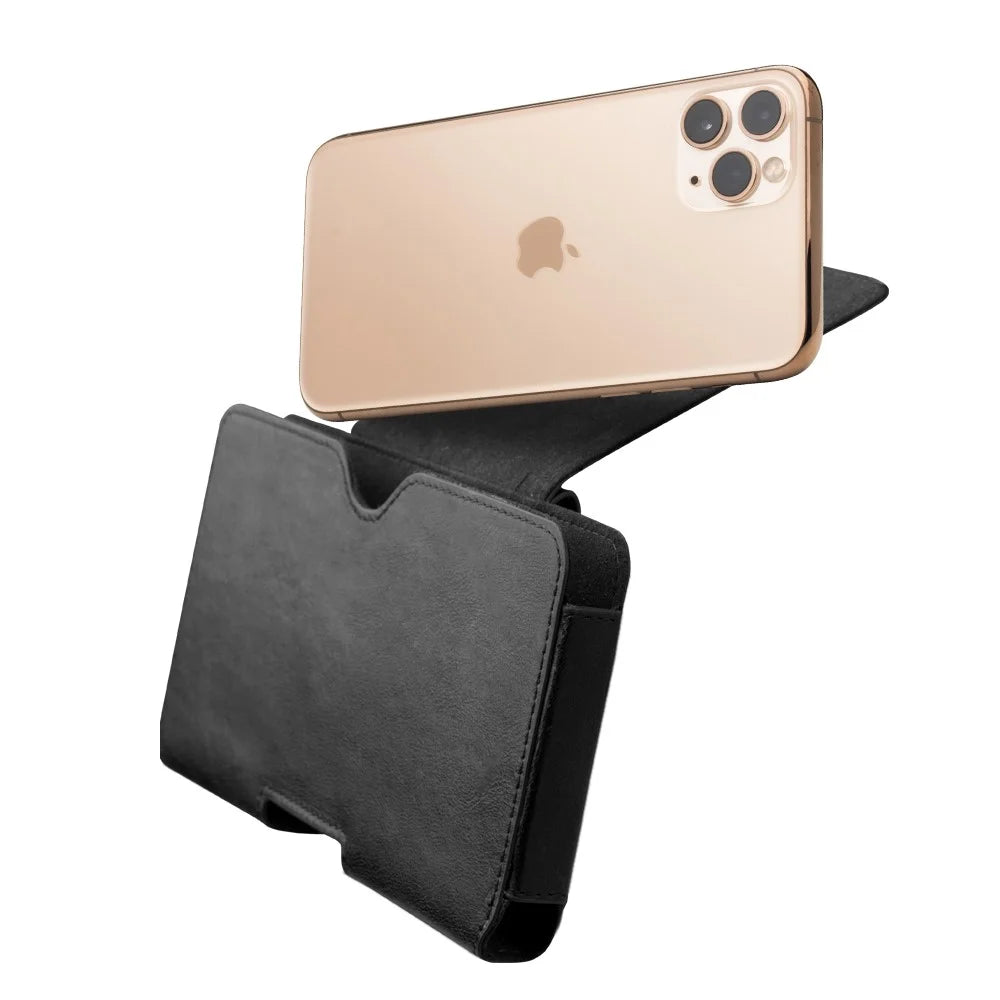 QIALINO Quality Cowhide Leather Holster Case Waist Bag for iPhone 16 / 16 Pro / 11 Pro Max 6.5-inch - Black - 5