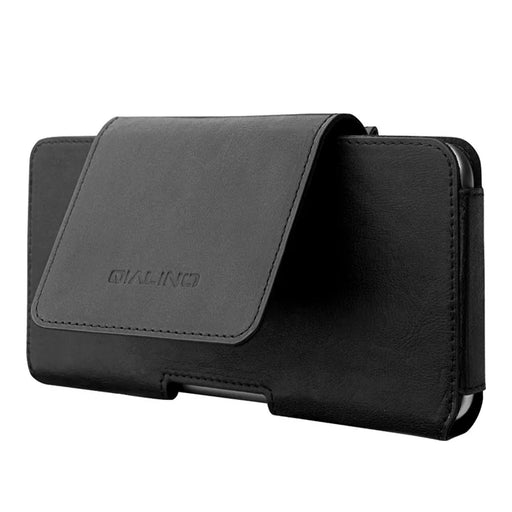 QIALINO For iPhone 11 Pro 5.8-inch Cowhide Leather Holster Phone Case Waist Loop Bag - Black - 1