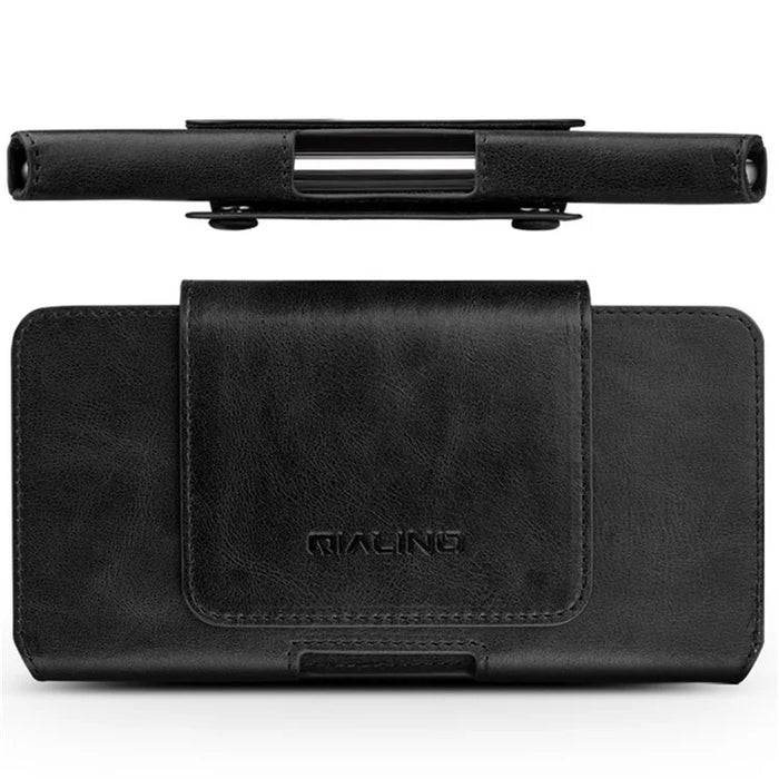 QIALINO For iPhone 11 Pro 5.8-inch Cowhide Leather Holster Phone Case Waist Loop Bag - Black - 6
