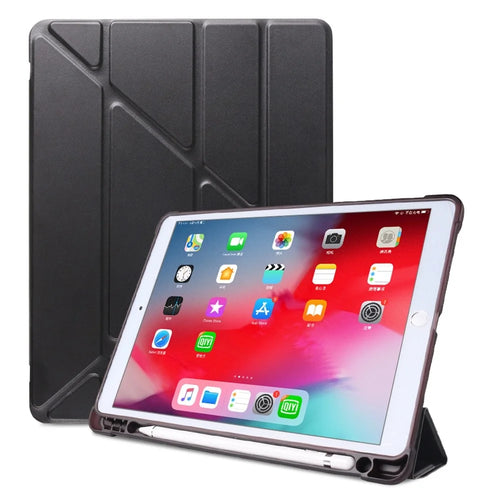 Origami Smart Leather Case [with Shock Absorption TPU / Apple Pencil Storage Groove] for iPad 10.2 (2021)/(2020)/(2019)/ iPad Air 10.5 inch (2019) / iPad Pro 10.5-inch (2017) - Black - 1