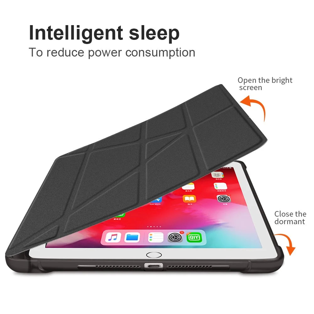 Origami Smart Leather Case [with Shock Absorption TPU / Apple Pencil Storage Groove] for iPad 10.2 (2021)/(2020)/(2019)/ iPad Air 10.5 inch (2019) / iPad Pro 10.5-inch (2017) - Black - 2
