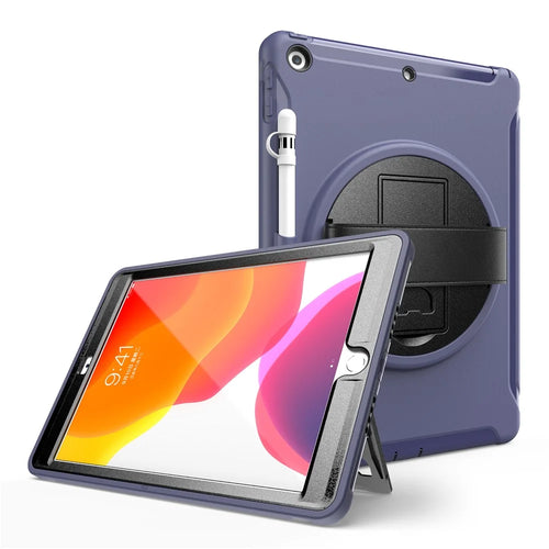 360° Swivel Kickstand PC + TPU Tablet Back Shell with Hand Strap for iPad 10.2 (2021)/(2020)/(2019) - Blue - 1