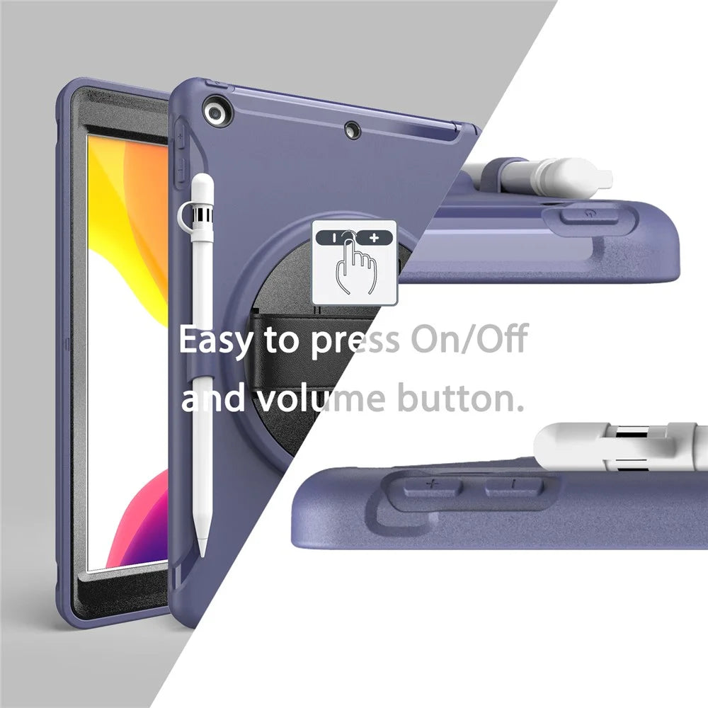 360° Swivel Kickstand PC + TPU Tablet Back Shell with Hand Strap for iPad 10.2 (2021)/(2020)/(2019) - Blue - 2