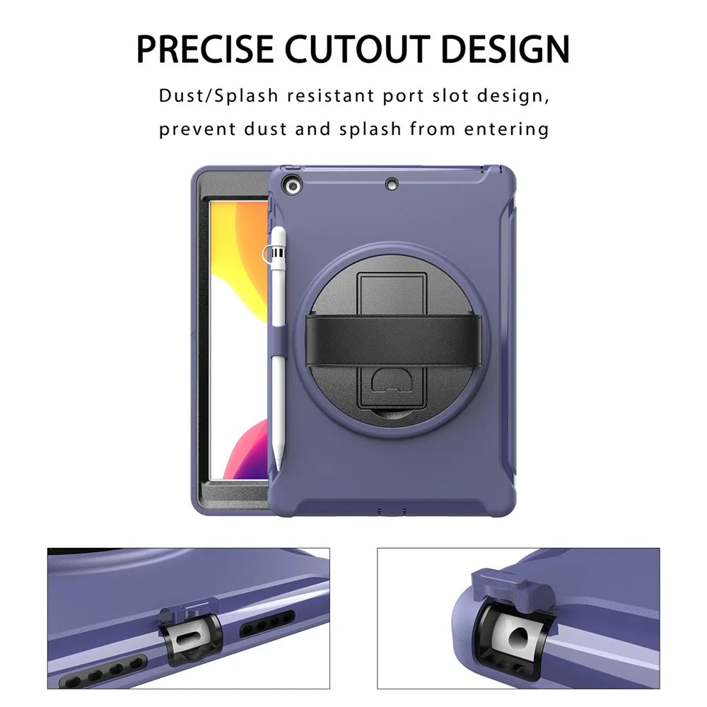 360° Swivel Kickstand PC + TPU Tablet Back Shell with Hand Strap for iPad 10.2 (2021)/(2020)/(2019) - Blue - 4