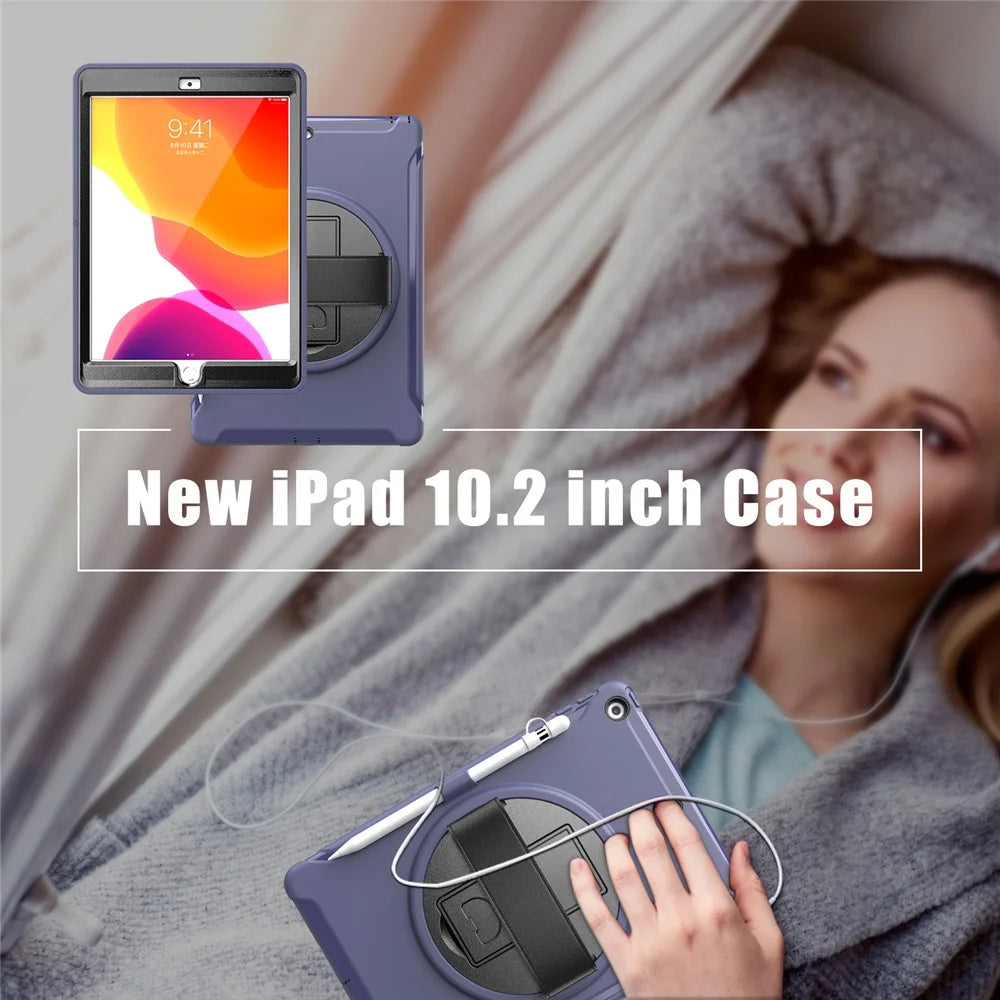 360° Swivel Kickstand PC + TPU Tablet Back Shell with Hand Strap for iPad 10.2 (2021)/(2020)/(2019) - Blue - 5