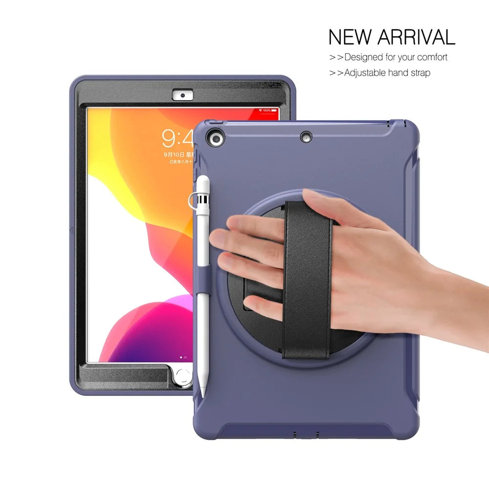 360° Swivel Kickstand PC + TPU Tablet Back Shell with Hand Strap for iPad 10.2 (2021)/(2020)/(2019) - Blue - 6
