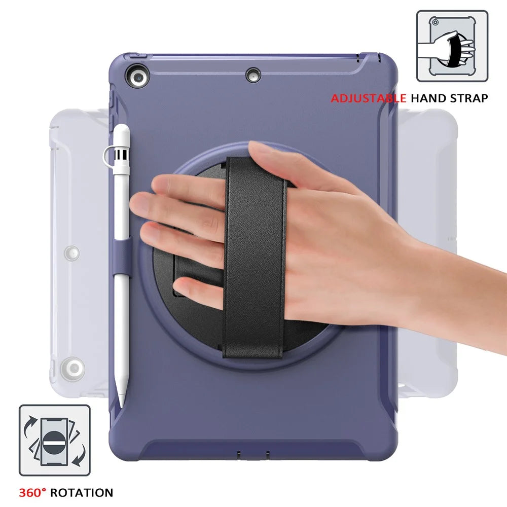 360° Swivel Kickstand PC + TPU Tablet Back Shell with Hand Strap for iPad 10.2 (2021)/(2020)/(2019) - Blue - 7
