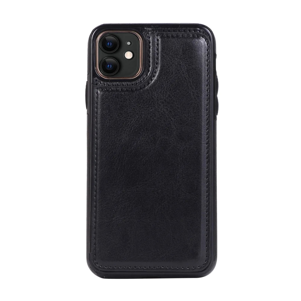 Crazy Horse Leather Coated TPU Phone Case with Card Slots Kickstand Shell for iPhone 11 6.1-inch - Black - 2